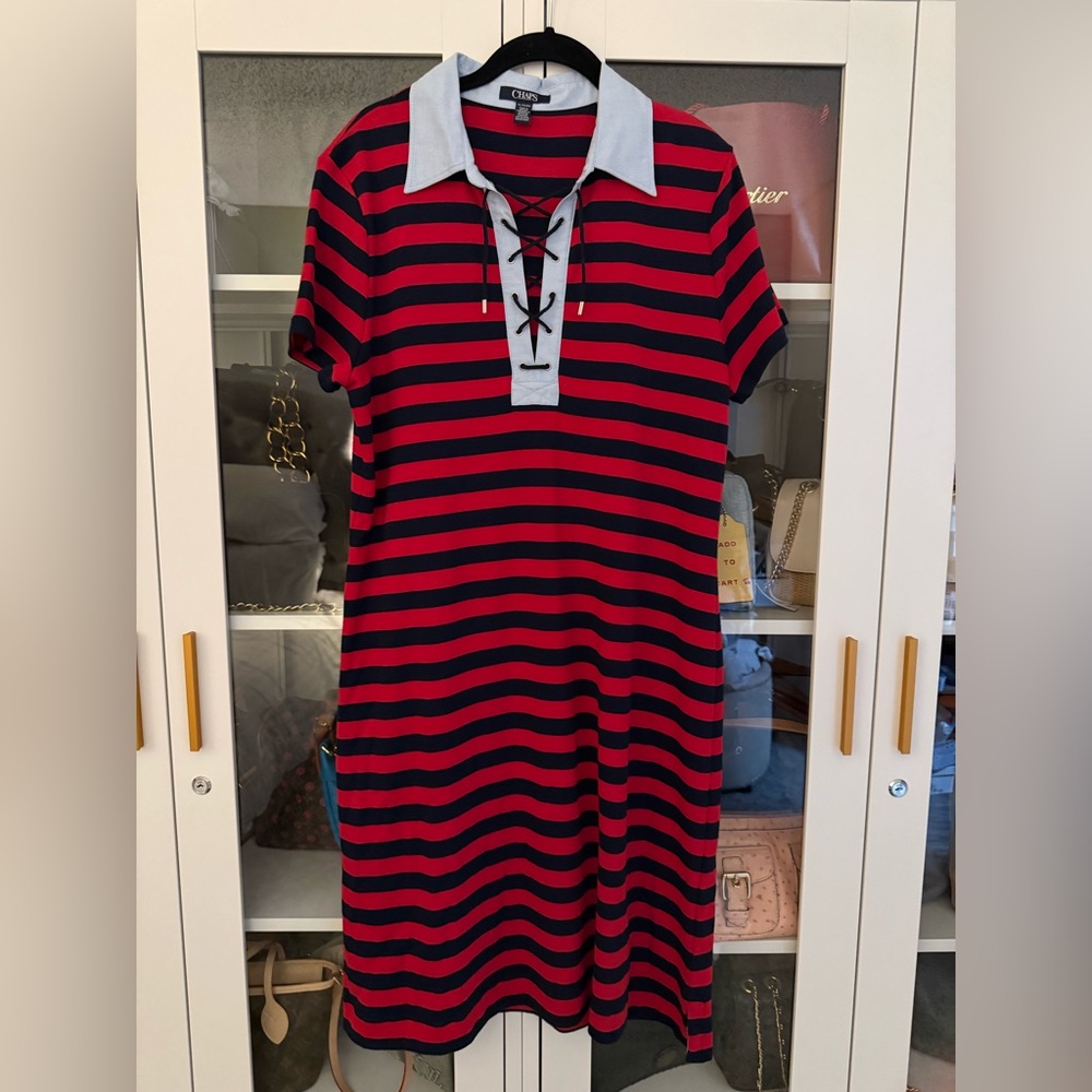 Ralph Lauren  Chaps lace-up polo dress in a navy and red striped XL like new